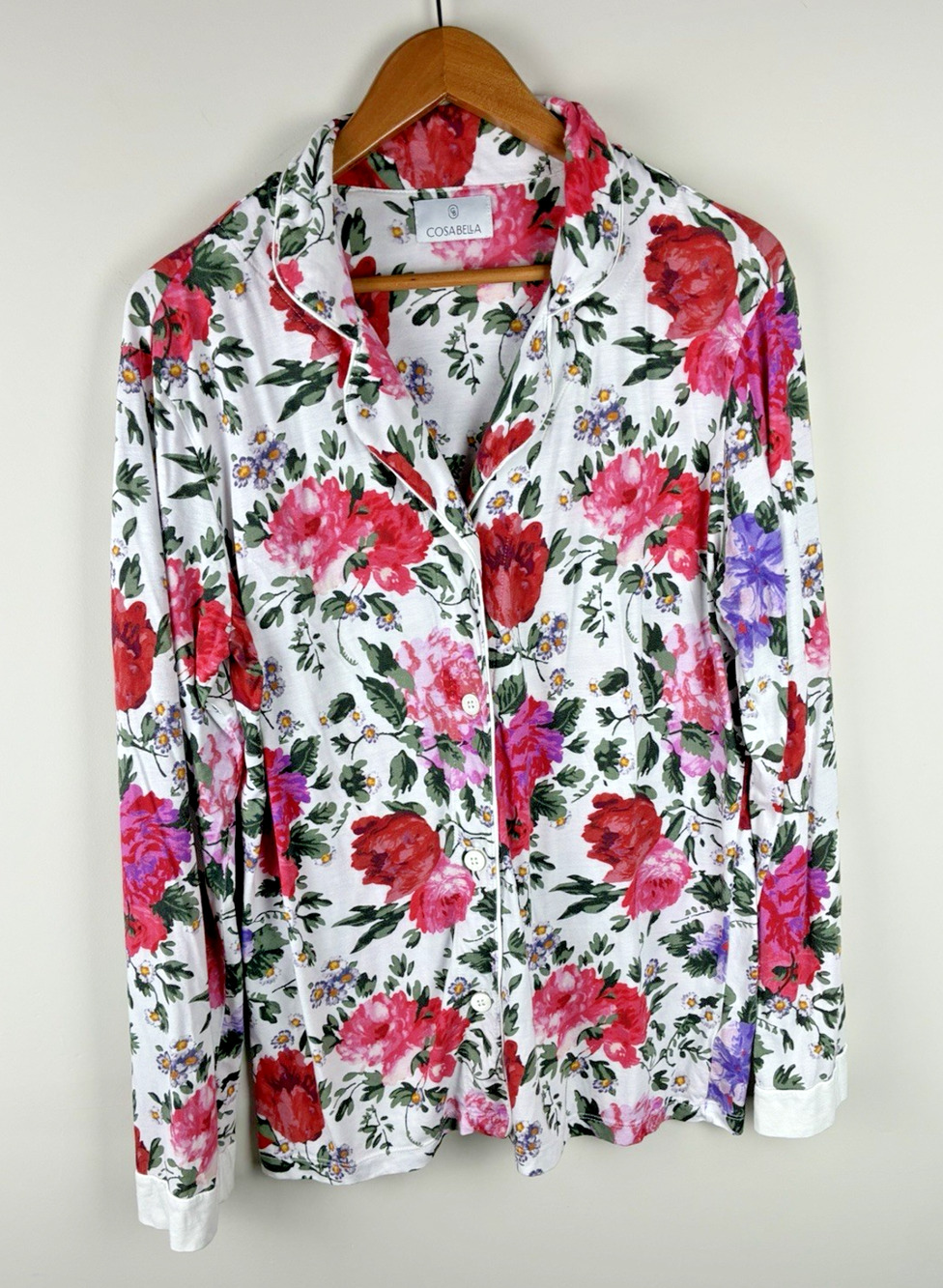 Cosabella Floral Pajama Top Women’s Large Pink Pima Cotton Modal Button Front